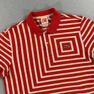 Lacoste L!VE Polo Shirt Geometric Striped Size 5 Red White PH4264-21 LQ7